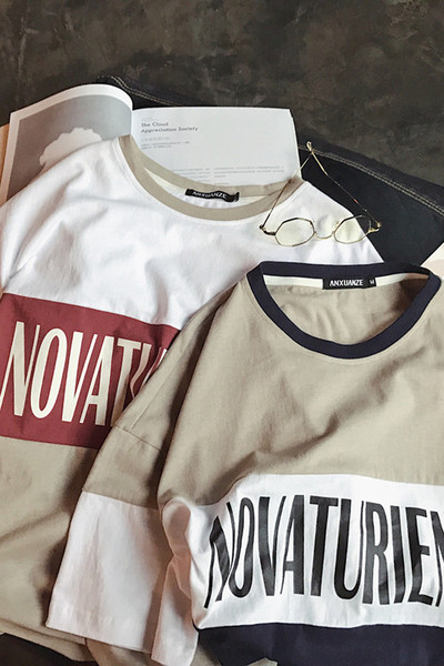 shirt Ευρεία μοντέλο άνδρες με κοντά μανίκια και μια επιγραφή - 2 χρώματα