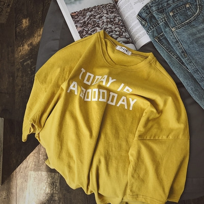 Стилна изчистена едноцветна мъжка тениска с къс ръкав и интересен надпис - 3цвята