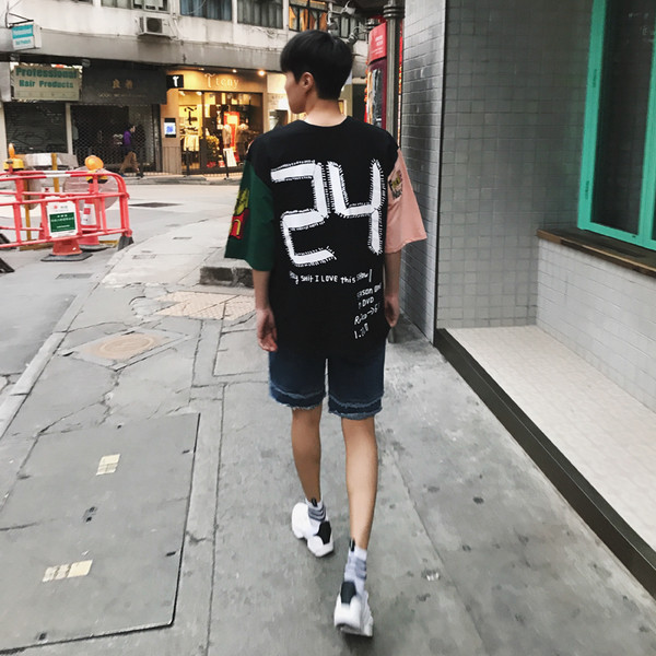 Свободна мъжка тениска с широк 3/4 разноцветни ръкави