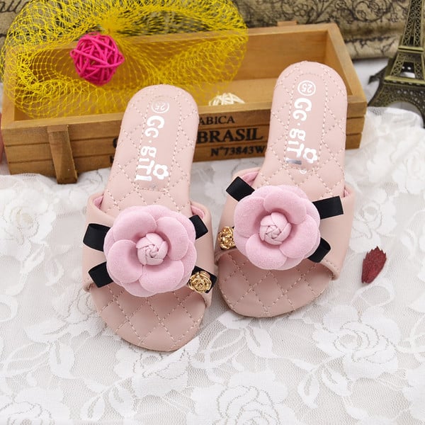 παντόφλες Γλυκό παιδιών για τα κορίτσια με διακόσμηση αυξήθηκε ροζ και μπεζ