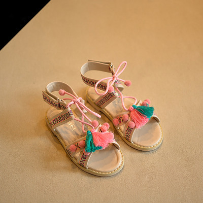 Γλυκό Παιδικά σανδάλια για τα κορίτσια με ενδιαφέρουσα διακόσμηση σε ροζ και μπεζ