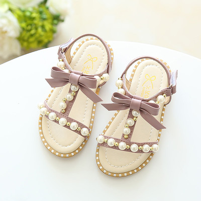Παιδικά σανδάλια για τα κορίτσια με κορδέλα και μαργαριτάρια σε διάφορα χρώματα