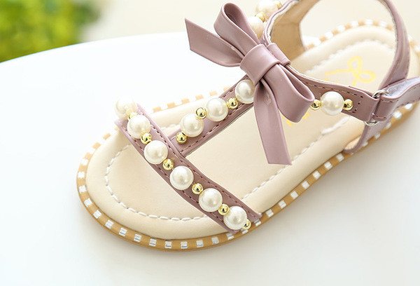 Παιδικά σανδάλια για τα κορίτσια με κορδέλα και μαργαριτάρια σε διάφορα χρώματα