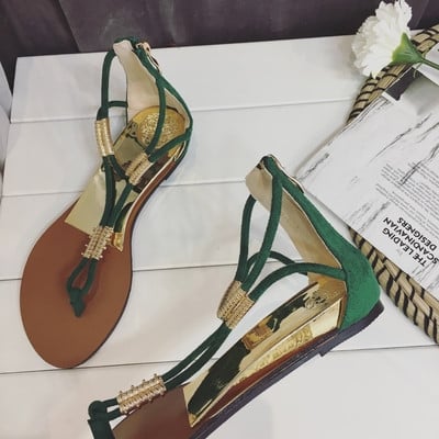 Κυρίες περιστασιακά σανδάλια σε μεταλλικές γη διακοσμημένο σε μαύρο και πράσινο