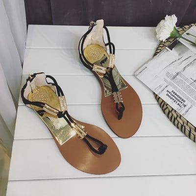 Κυρίες περιστασιακά σανδάλια σε μεταλλικές γη διακοσμημένο σε μαύρο και πράσινο