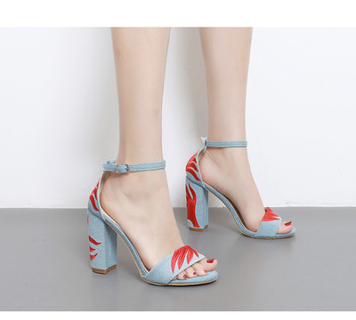 Οι γυναίκες κομψό ψηλοτάκουνα παπούτσια με κέντημα σε μπλε και μπεζ