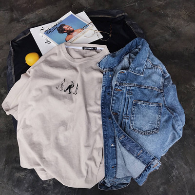 πουκάμισο Ευρεία ανδρών με 7/8 μανίκια με κεντημένα στοιχεία