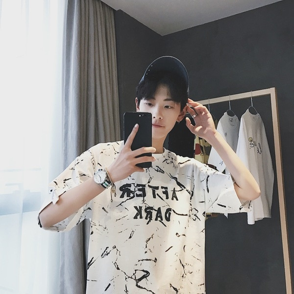 Άντρας καθημερινά πουκάμισο με κοντά μανίκια και αφηρημένα μοτίβα -2 χρώματα