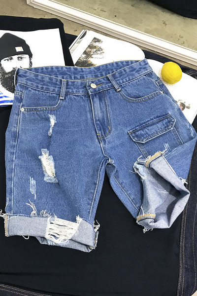 Hit ανδρών σύντομο τζιν παντελόνι με razrafani και κατακερματισμένη μοτίβα