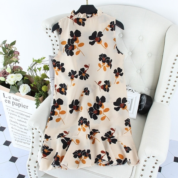 Καλοκαίρι κυρίες φόρεμα με floral μοτίβα σε μαύρο, κόκκινο και μπεζ χρώμα