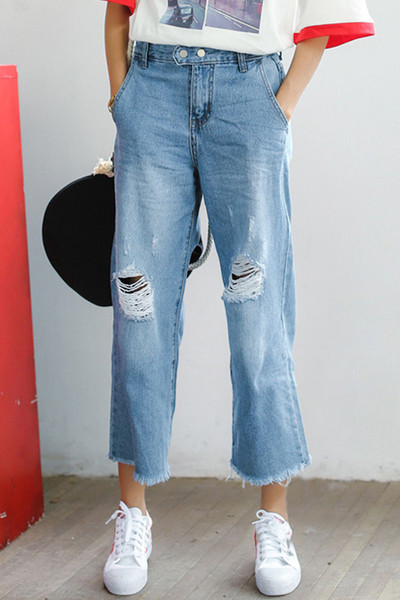 Ευρεία γυναικεία 7/8 τζιν - ραγισμένα