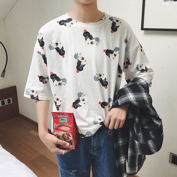 περιστασιακό πουκάμισο μεγάλοι άνδρες με κοντά μανίκια και αφηρημένα μοτίβα