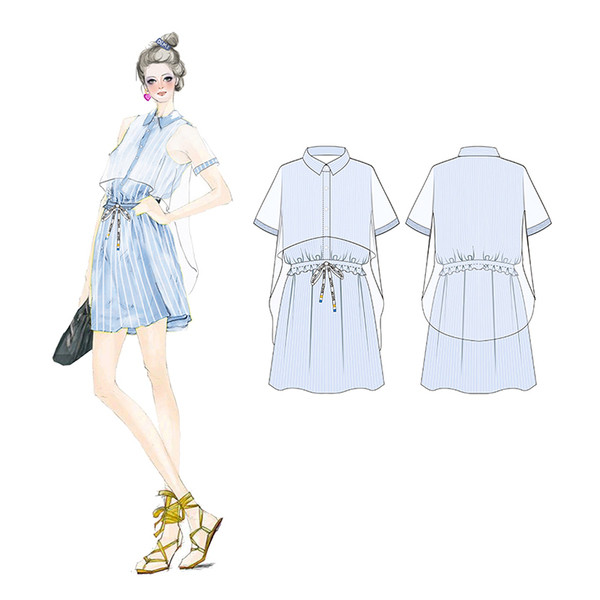 Γλυκιά κυρία που με μπλε χρώμα ριγέ