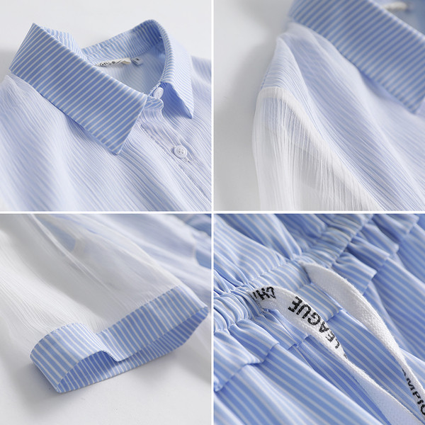 Γλυκιά κυρία που με μπλε χρώμα ριγέ