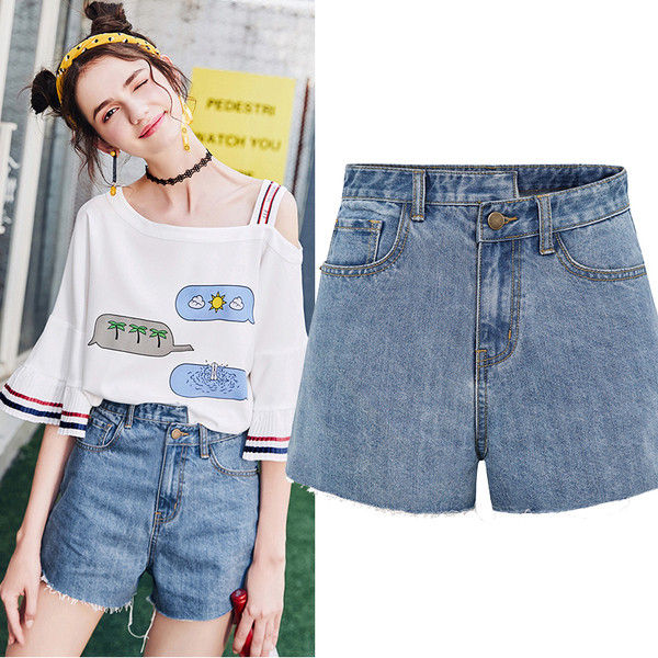 παντελόνι Σύντομη κυρίες με υψηλή μέση τύπου φίλος μπλε