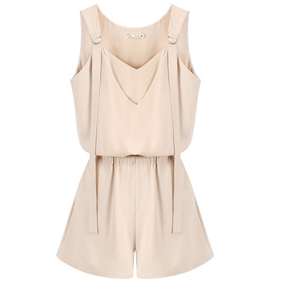 Κομψό κυρίες jumpsuit σε μαύρο και μπεζ dkeolte V-neck