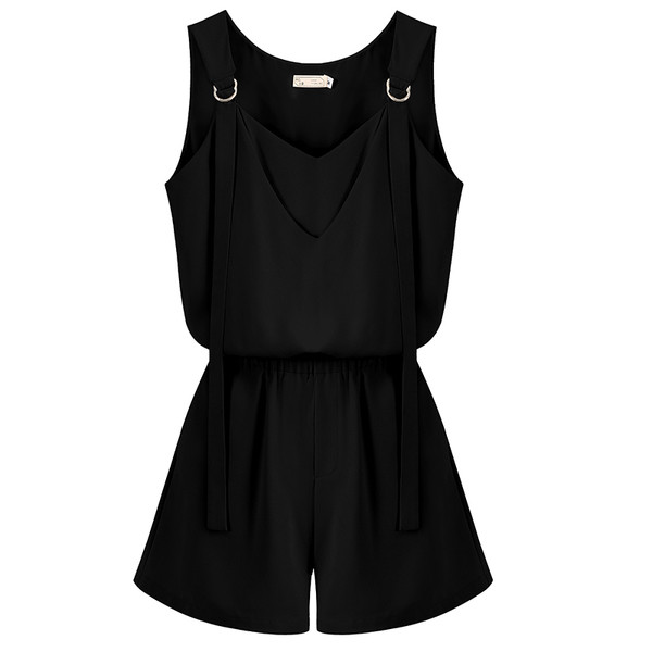 Κομψό κυρίες jumpsuit σε μαύρο και μπεζ dkeolte V-neck