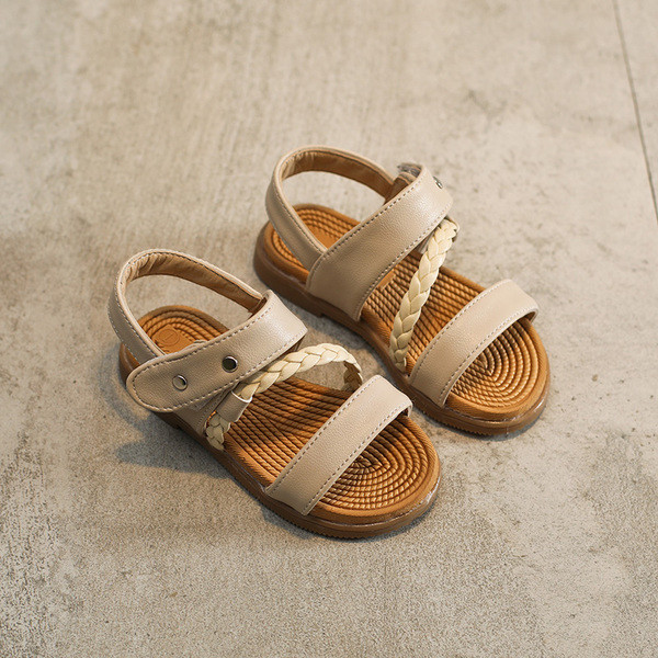 Κομψή Παιδικά σανδάλια για τα κορίτσια με λουριά σε μπεζ, μαύρο και ροζ