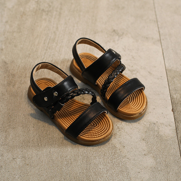 Κομψή Παιδικά σανδάλια για τα κορίτσια με λουριά σε μπεζ, μαύρο και ροζ