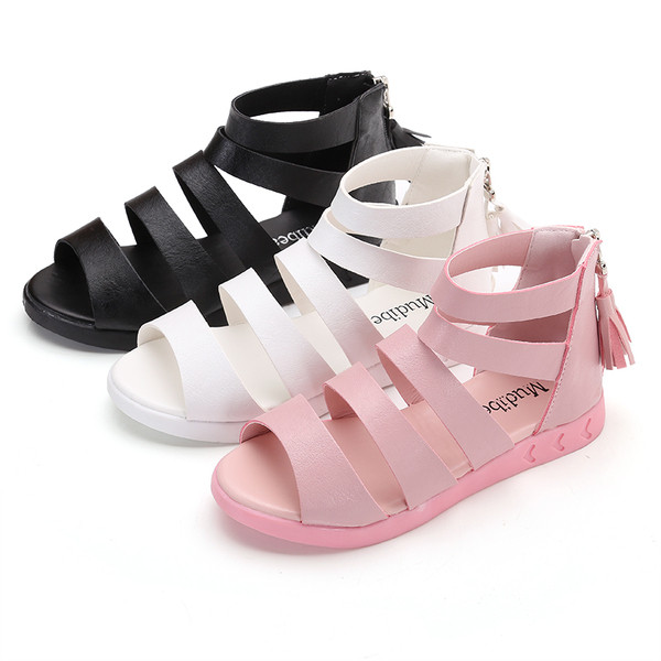 Γλυκό Παιδικά σανδάλια για κορίτσια στο απλό σχέδιο, λευκό, ροζ και μαύρο