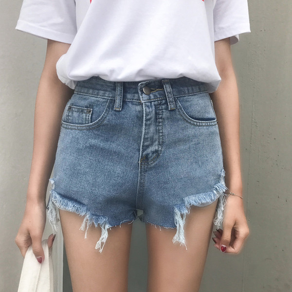 σορτς Κομψό κυρίες με υψηλή μέση, σχισμένο μπλε