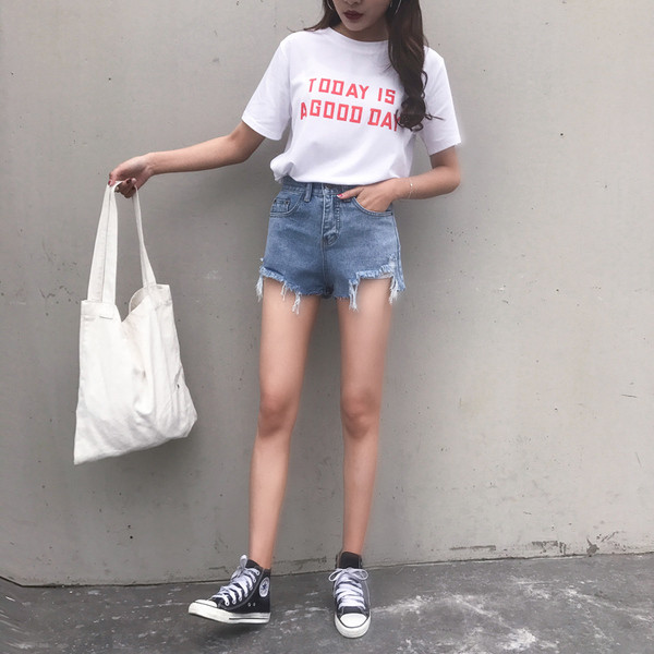 σορτς Κομψό κυρίες με υψηλή μέση, σχισμένο μπλε