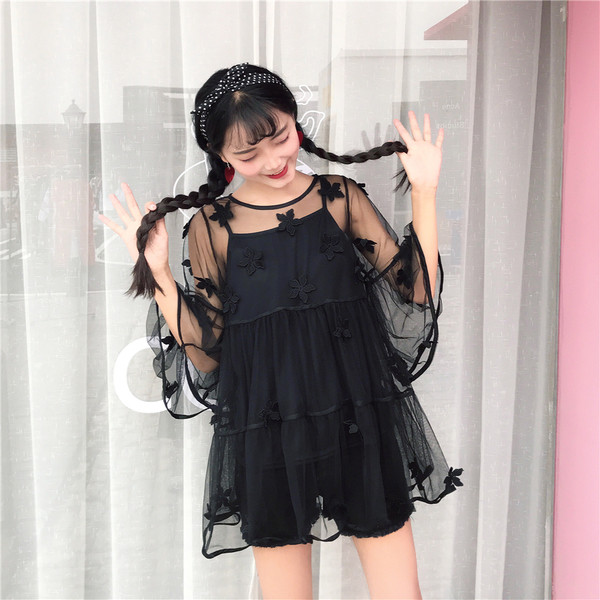 Κυρίες διαφανές φόρεμα με δαντέλα + γιλέκο σε μαύρο και άσπρο