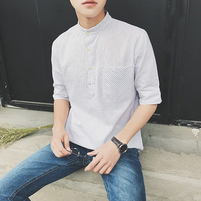 Ανδρικό καθημερινό πουκάμισο με ποπ κολάρο και τσέπη