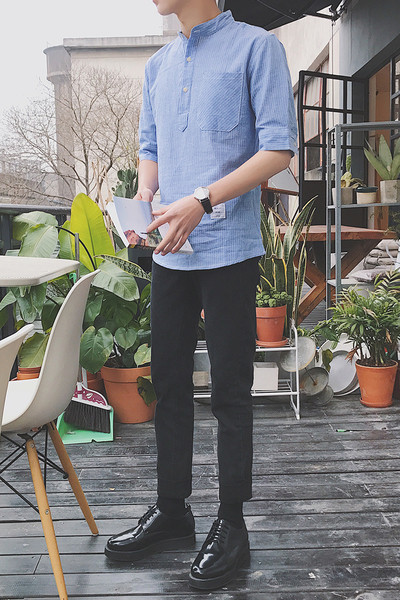 Ανδρικό καθημερινό πουκάμισο με ποπ κολάρο και τσέπη