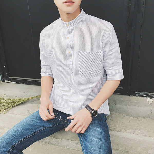 Ανδρικό καθημερινό πουκάμισο με ποπ κολάρο και τσέπη