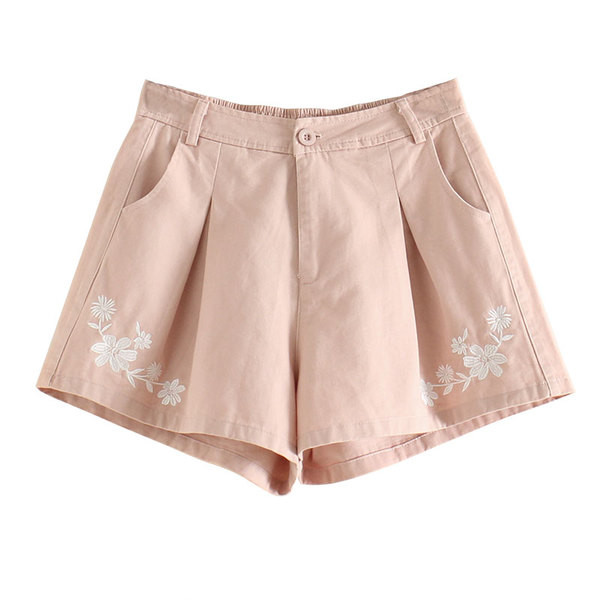 σορτς κυρίες βαμβάκι σε δύο χρώματα με κεντημένα λουλούδια