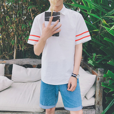 Ανδρικό πουκάμισο με κοντό μανίκι σε λευκό και μαύρο χρώμα