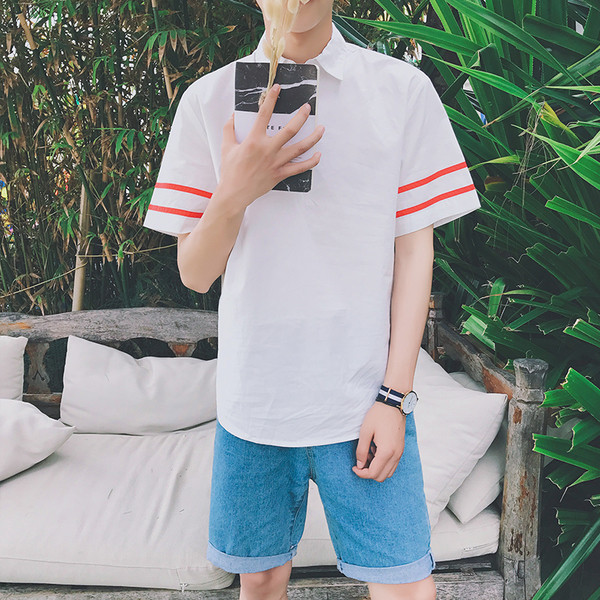 Ανδρικό  πουκάμισο  με κοντό μανίκι σε λευκό και μαύρο χρώμα