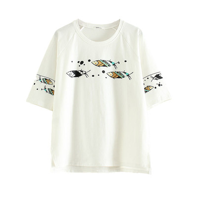 Κομψή καθημερινή πουκάμισο με 3/4 μανίκι με ανάγλυφα ψάρια