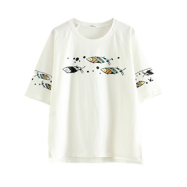 Κομψή καθημερινή πουκάμισο με 3/4 μανίκι με ανάγλυφα ψάρια