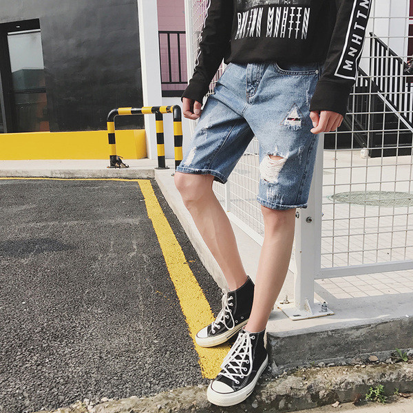 τζιν σορτς αρσενικό - τεμαχισμένο τύπου Slim