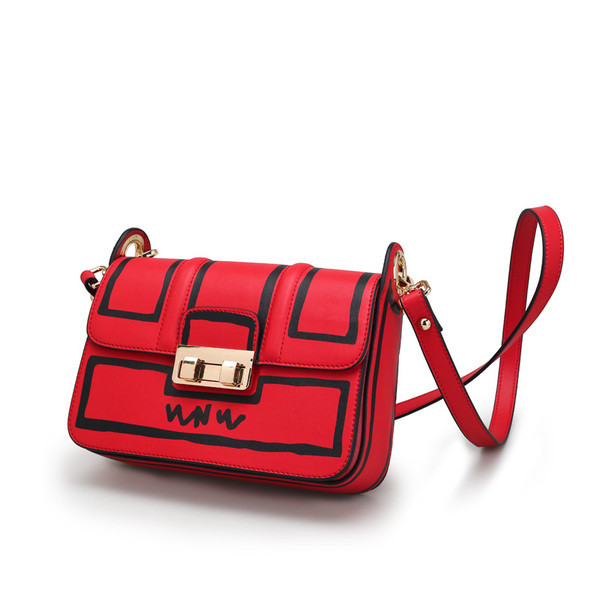 Мини дамска кожена чанта в черен и червен цвят