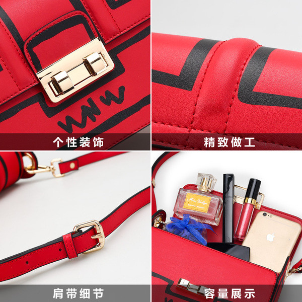 Мини дамска кожена чанта в черен и червен цвят