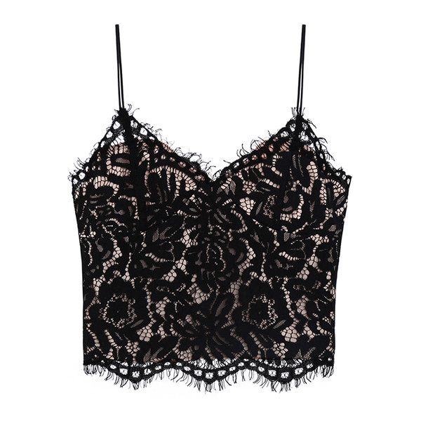 Σέξι κυρίες μικρό γιλέκο με δαντέλα - ροζ και μαύρο με μια βαθιά V-neck