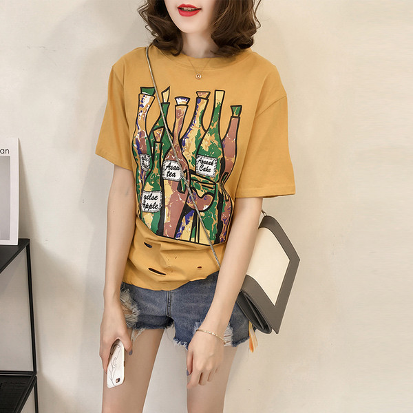 Φρέσκα T-shirt με τρύπες και πολύχρωμα εκτύπωσης