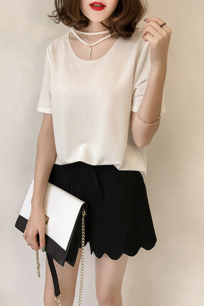 Απλή κυρίες καλοκαίρι πουκάμισο με γιακά ζώνες