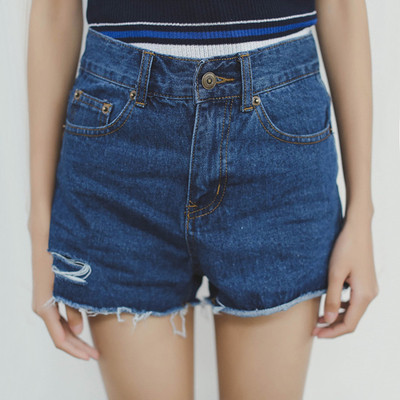 Κυρίες σορτς με υψηλή μέση, ελαφρώς σχισμένο, μπλε