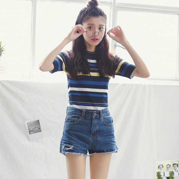 Κυρίες σορτς με υψηλή μέση, ελαφρώς σχισμένο, μπλε