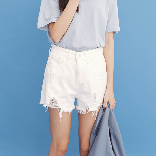 παντελόνι Σύντομη κυρίες με υψηλή μέση, λευκό και μπλε τύπο φίλο