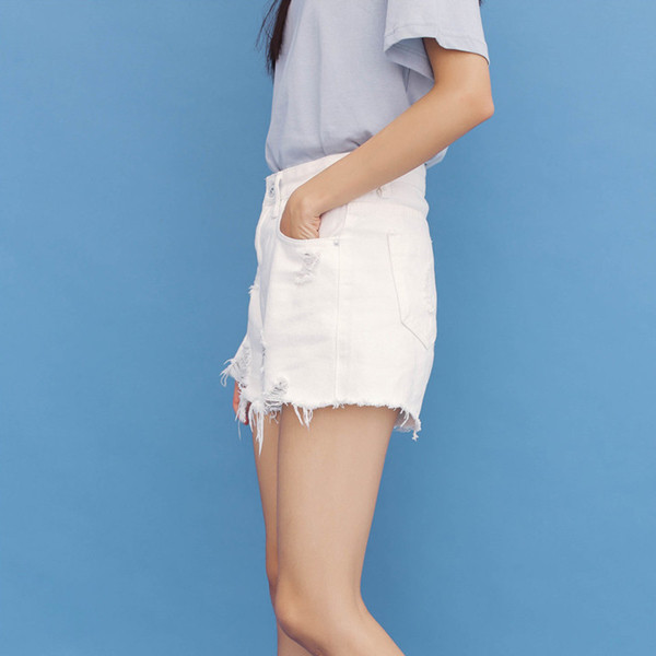 παντελόνι Σύντομη κυρίες με υψηλή μέση, λευκό και μπλε τύπο φίλο