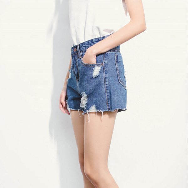 παντελόνι Σύντομη κυρίες με υψηλή μέση, λευκό και μπλε τύπο φίλο