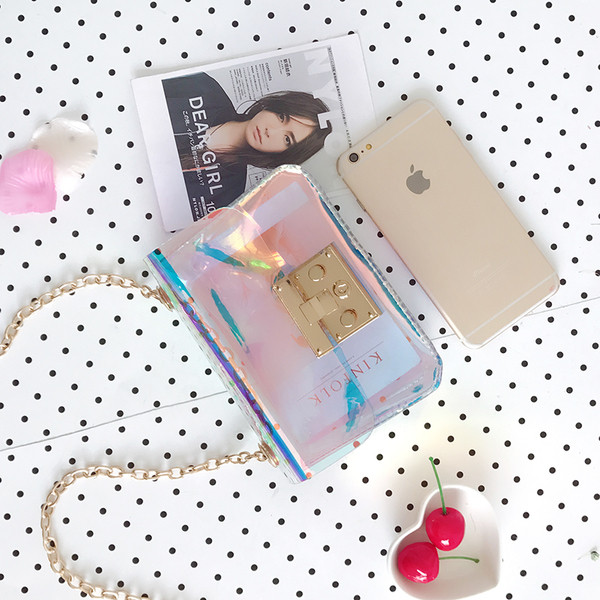 Мини прозрачна стилна дамска чанта с метална дръжка 