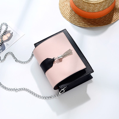 Стилна дамска чанта за жени с метална дръжка в три цвята