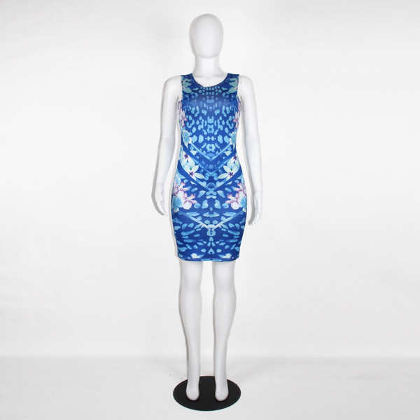 Κομψό κυρίες φόρεμα στο σώμα, μήκος γόνατο μπλε