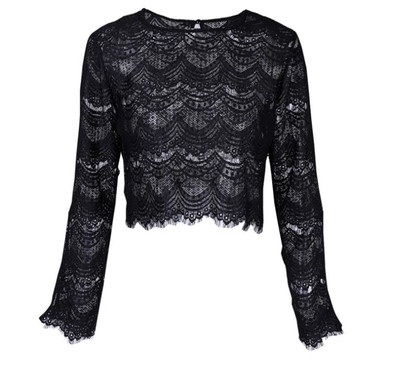 Σέξι κυρίες μπλούζα δικτύου - σύντομη και μαύρο με ανοιχτό μανίκια